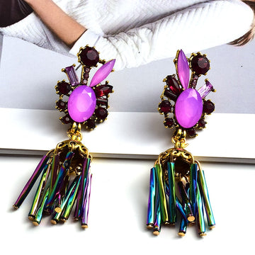 Candace Handmade Long Crystal Drop Earrings - SunsetFashionLA